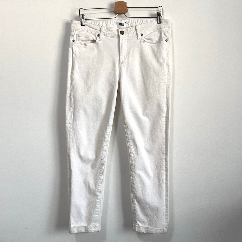 Paige Skyline Crop Jeans 32 Optic‎ White Cuffed Summer Trendy Pants Stretch